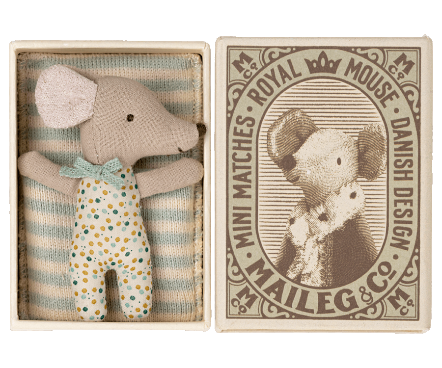 FW22 Sleepy/wakey baby mouse in matchbox - Blue