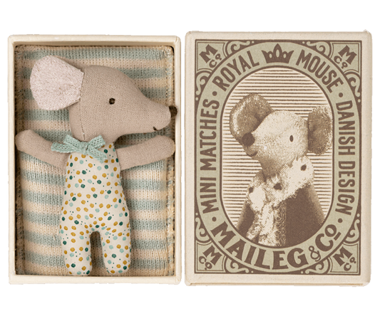 FW22 Sleepy/wakey baby mouse in matchbox - Blue