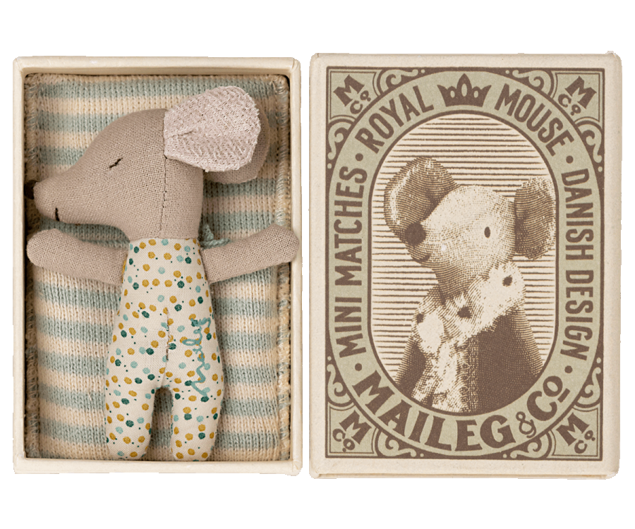 FW22 Sleepy/wakey baby mouse in matchbox - Blue