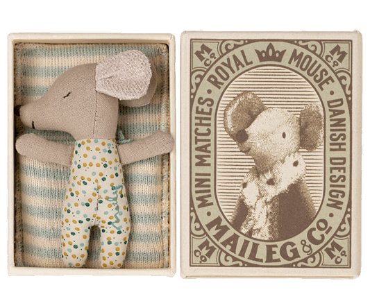 FW22 Sleepy/wakey baby mouse in matchbox - Blue