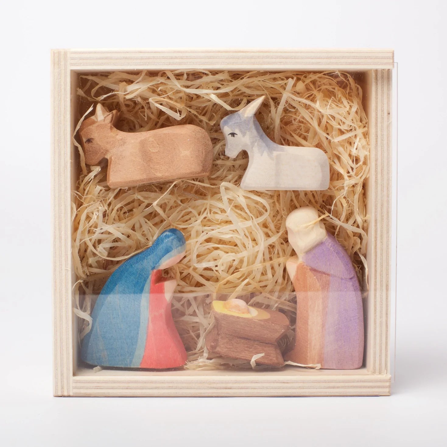 CBC Holy Family Mini Nativity Set, 5 Figures In Red Velvet Box, Italian Made Christmas Ornament